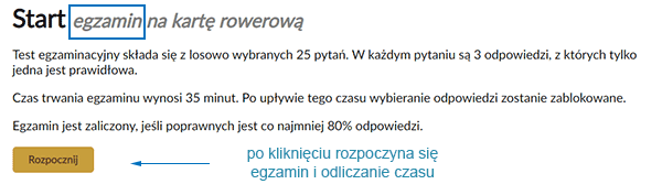 ekran startowy egzaminu